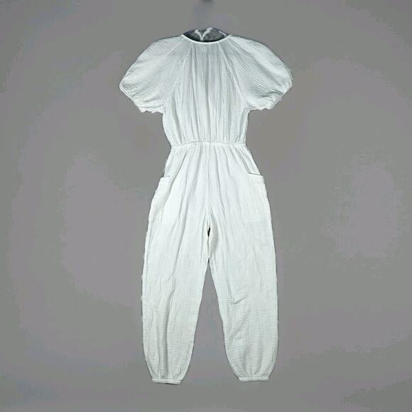 L Space Jumpsuit Womens Medium Gauze Puff Sleeve Pockets Boho Romper - Picture 3 of 14